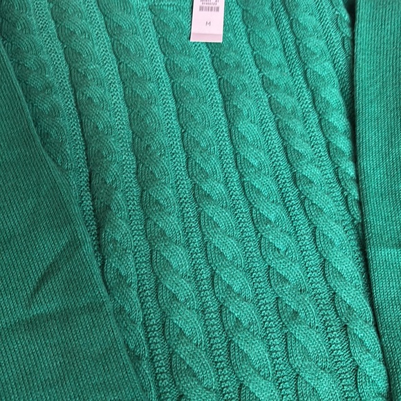 Talbots Soft Cable Crewneck Sweaters. Verdant Green/ Grey Sky Heather Metallic - Picture 8 of 13